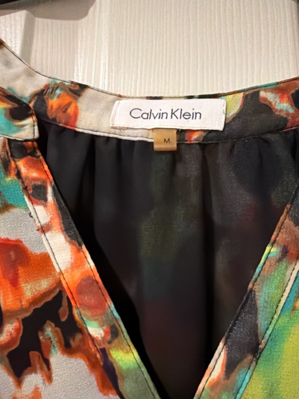Calvin Klein Multicolor Mixed-Print Blouse - Brown, Orange, Green, Black - Picture 8 of 8